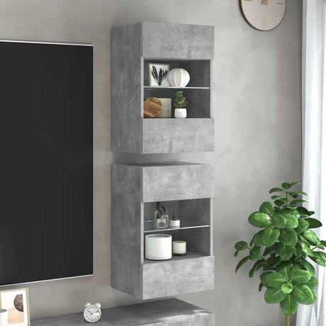 Vidaxl wandkasten met led-verlichting voor tv 2 st 40x30x60,5 cm betongrijs
