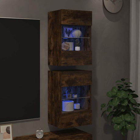 Vidaxl wandkasten met led-verlichting voor tv 2st gerookt eikenkleurig