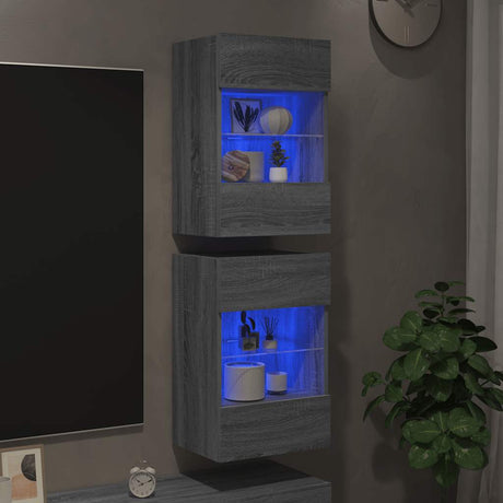 Vidaxl wandkasten met led-verlichting voor tv 2 st grijs sonoma eiken