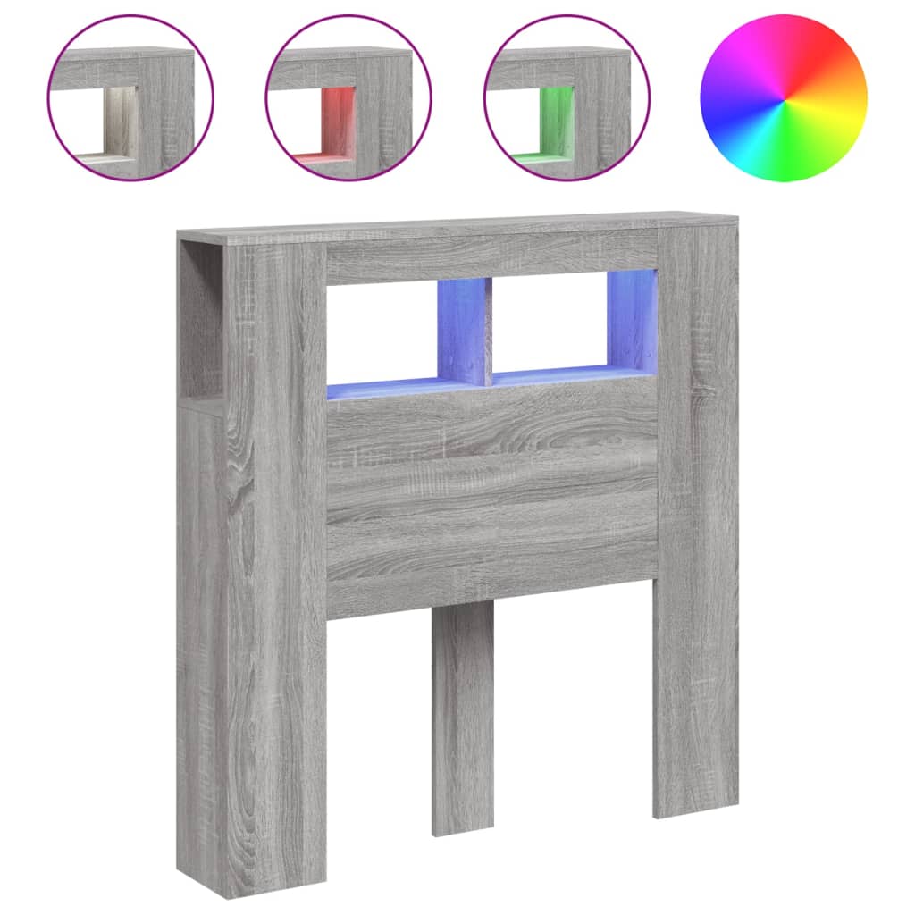 Vidaxl hoofdeinde met led 100x18,5x103,5 cm bewerkt hout grijs sonoma