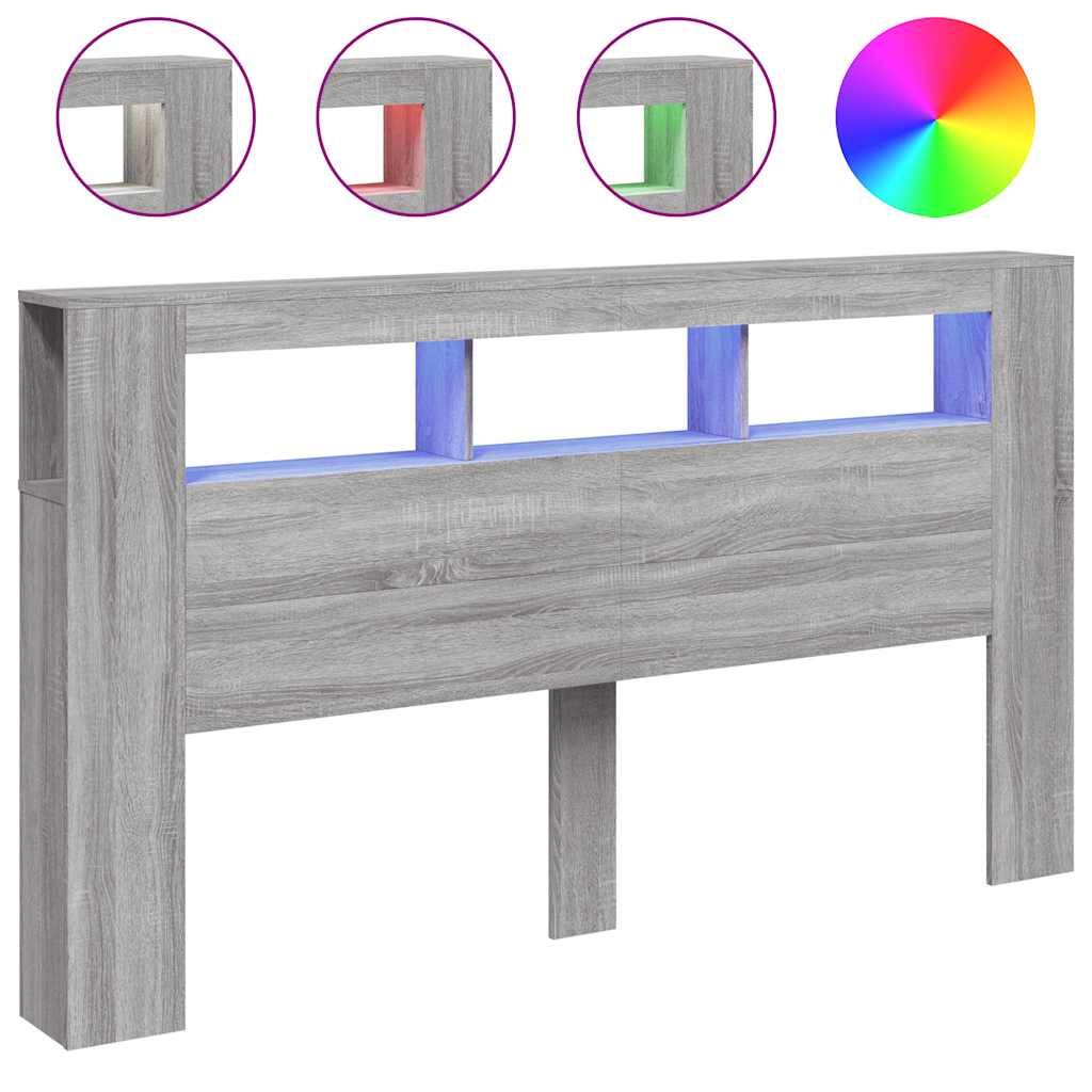 Vidaxl hoofdeinde met led 180x18,5x103,5 cm bewerkt hout grijs sonoma