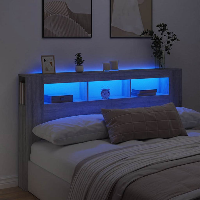 Vidaxl hoofdeinde met led 180x18,5x103,5 cm bewerkt hout grijs sonoma