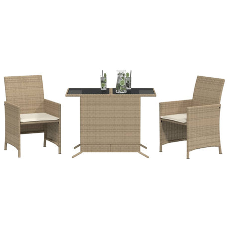 Vidaxl 3-delige bistroset met kussens poly rattan beige