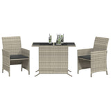 Vidaxl 3-delige bistroset met kussens poly rattan lichtgrijs