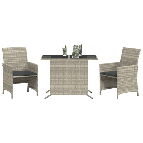 Vidaxl 3-delige bistroset met kussens poly rattan lichtgrijs