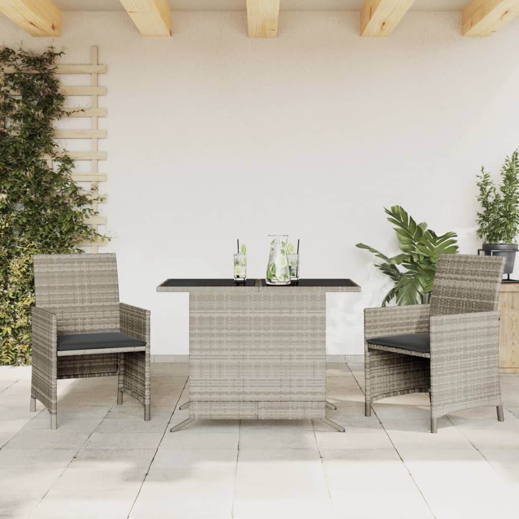 Vidaxl 3-delige bistroset met kussens poly rattan lichtgrijs