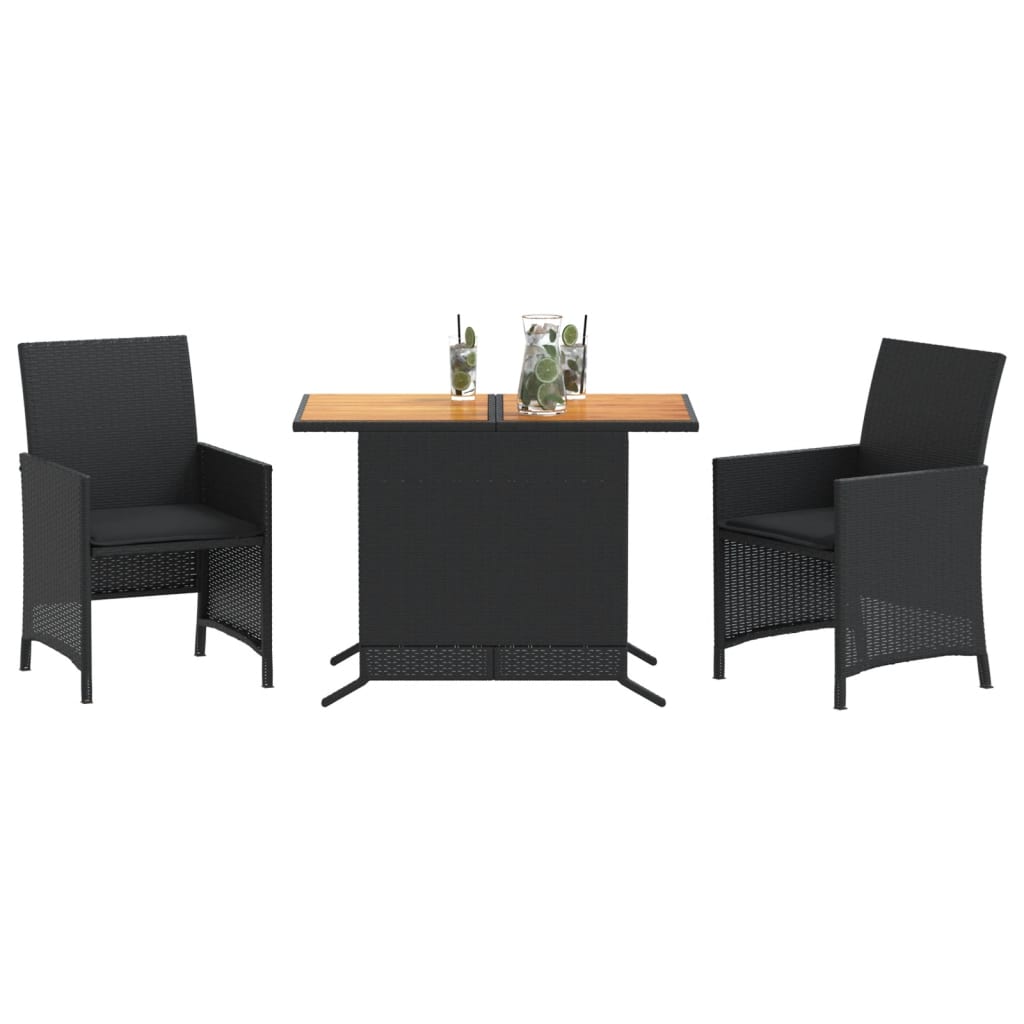 Vidaxl 3-delige bistroset met kussens poly rattan zwart