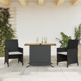Vidaxl 3-delige bistroset met kussens poly rattan zwart