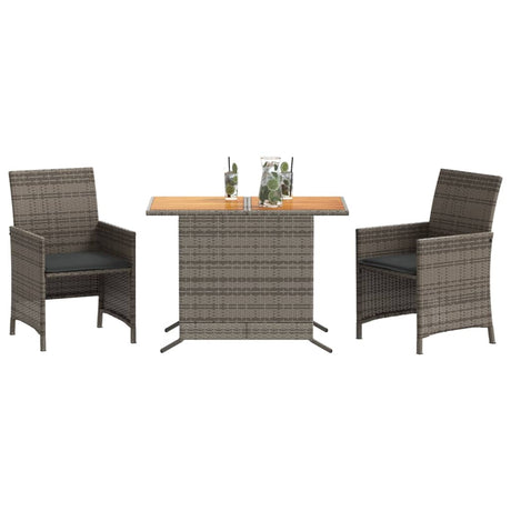 Vidaxl 3-delige bistroset met kussens poly rattan grijs