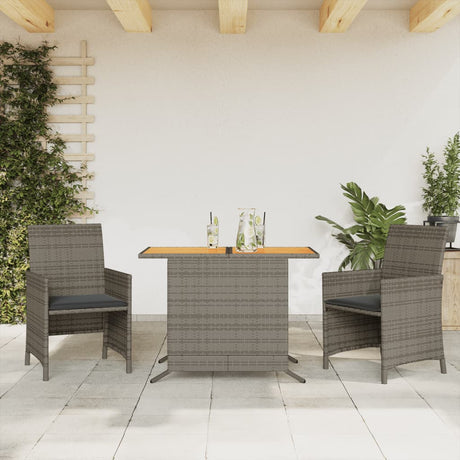 Vidaxl 3-delige bistroset met kussens poly rattan grijs