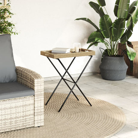 Vidaxl dienbladtafel inklapbaar 65x40x75 cm poly rattan beige