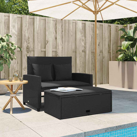 Vidaxl tuinbank 2-zits met kussens poly rattan zwart
