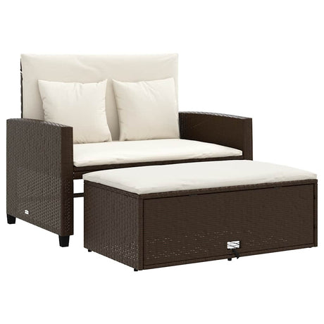 Vidaxl tuinbank 2-zits met kussens poly rattan bruin