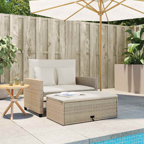 Vidaxl tuinbank 2-zits met kussens poly rattan beige
