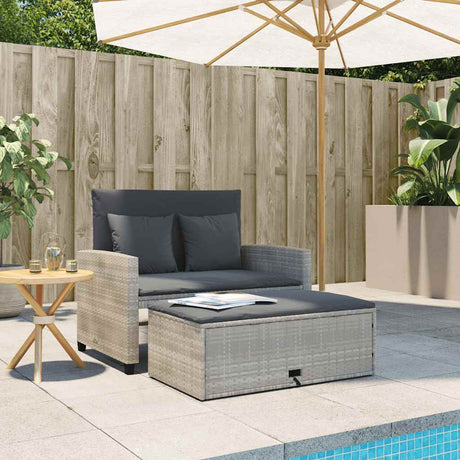 Vidaxl tuinbank 2-zits met kussens poly rattan lichtgrijs
