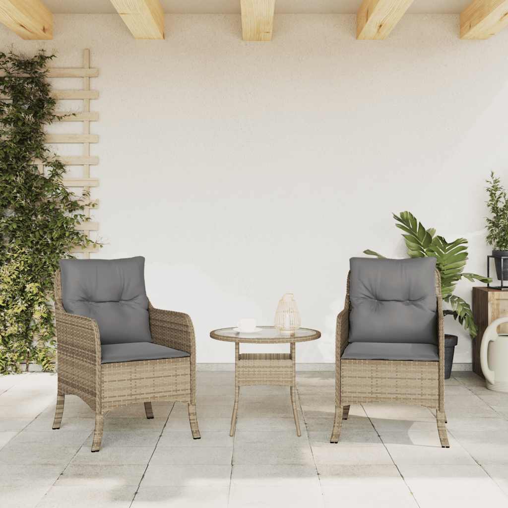 Vidaxl tuinstoelen 2 st met kussens poly rattan gemengd beige