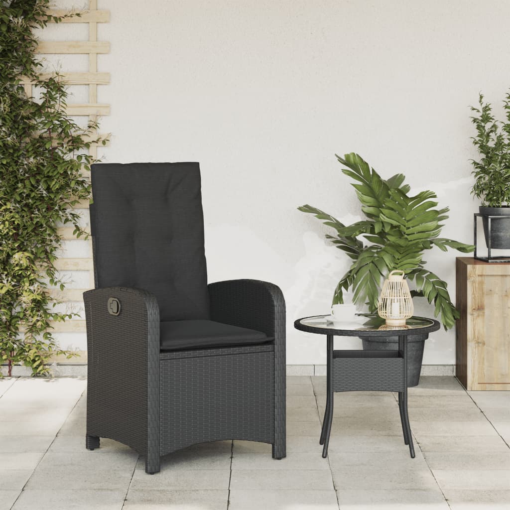 Vidaxl tuinstoel verstelbaar met kussens poly rattan zwart