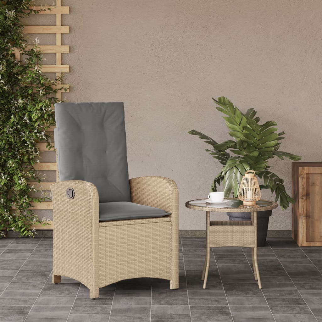 Vidaxl tuinstoel verstelbaar met kussens poly rattan gemengd beige