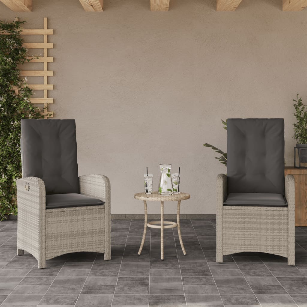 Vidaxl tuinstoelen 2 st verstelbaar met kussens poly rattan lichtgrijs