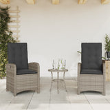 Vidaxl 3-delige bistroset met kussens poly rattan grijs