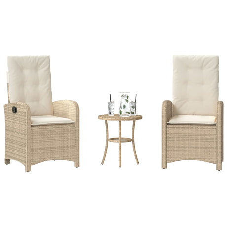 Vidaxl 3-delige bistroset met kussens poly rattan beige