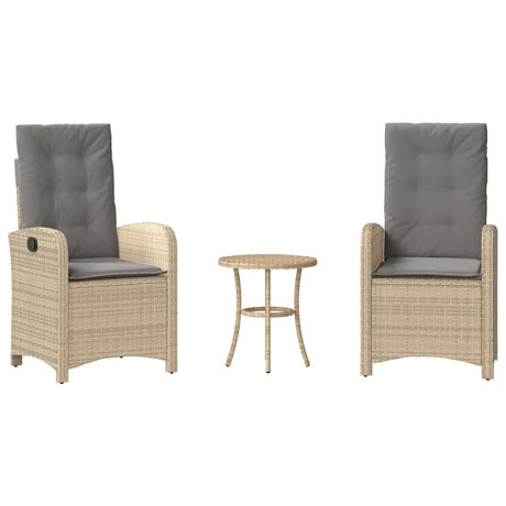 Vidaxl 3-delige bistroset met kussens poly rattan gemengd beige