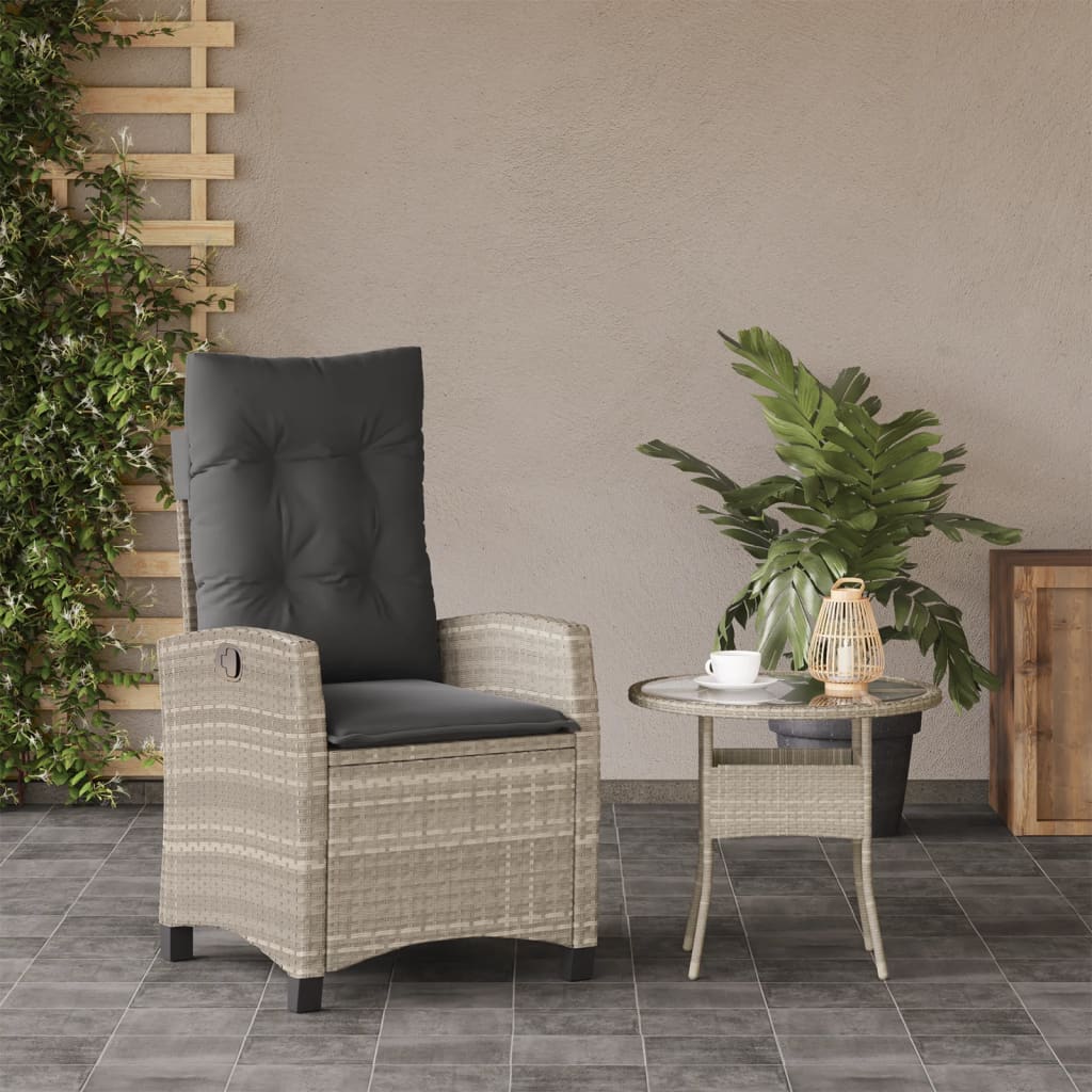 Vidaxl tuinstoel verstelbaar met kussens poly rattan lichtgrijs