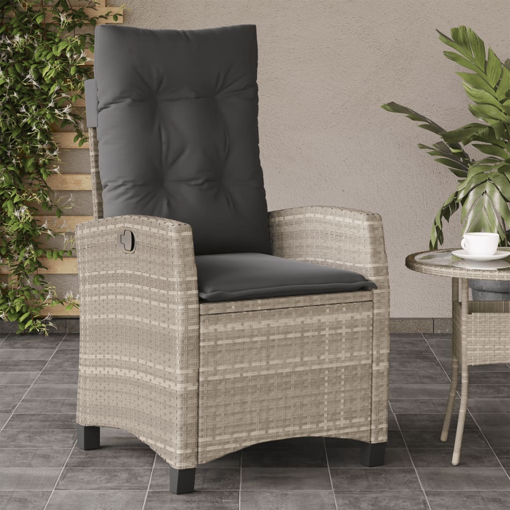 Vidaxl tuinstoel verstelbaar met kussens poly rattan lichtgrijs