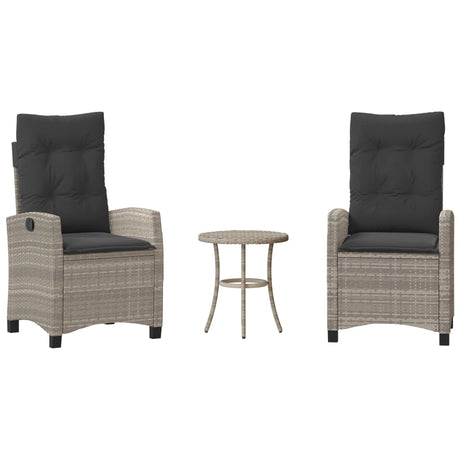 Vidaxl 3-delige bistroset met kussens poly rattan lichtgrijs