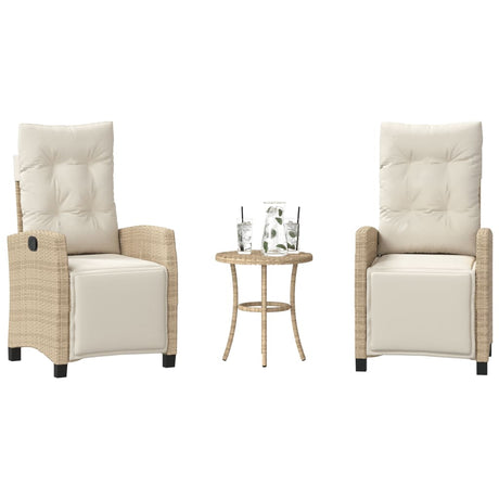 Vidaxl 3-delige bistroset met kussens poly rattan beige