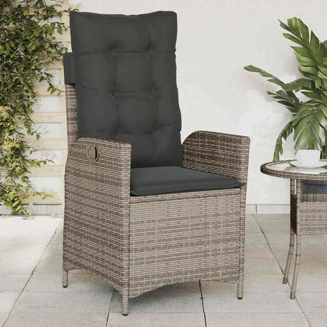 Vidaxl tuinstoel verstelbaar met kussens poly rattan grijs