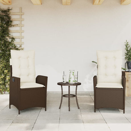 Vidaxl 3-delige bistroset met kussens poly rattan bruin