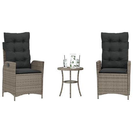 Vidaxl 3-delige bistroset met kussens poly rattan grijs