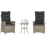 Vidaxl 3-delige bistroset met kussens poly rattan lichtgrijs