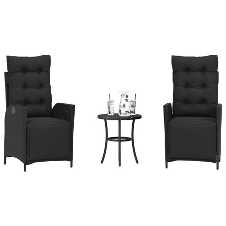 Vidaxl 3-delige bistroset met kussens poly rattan zwart