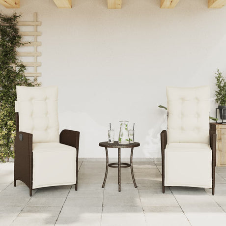 Vidaxl 3-delige bistroset met kussens poly rattan bruin