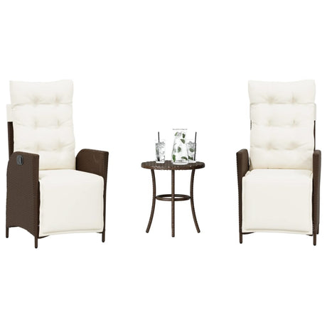 Vidaxl 3-delige bistroset met kussens poly rattan bruin