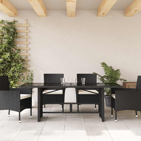 Vidaxl tuintafel met glazen blad 190x80x74 cm poly rattan zwart