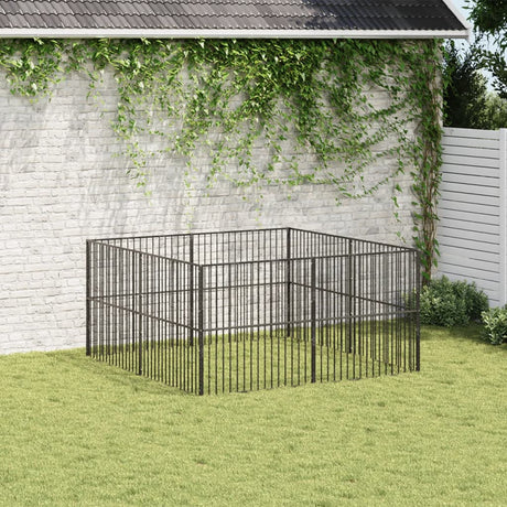 VidaXL Hundehütte 8 Paneele aus pulverbeschichtetem Stahl schwarz