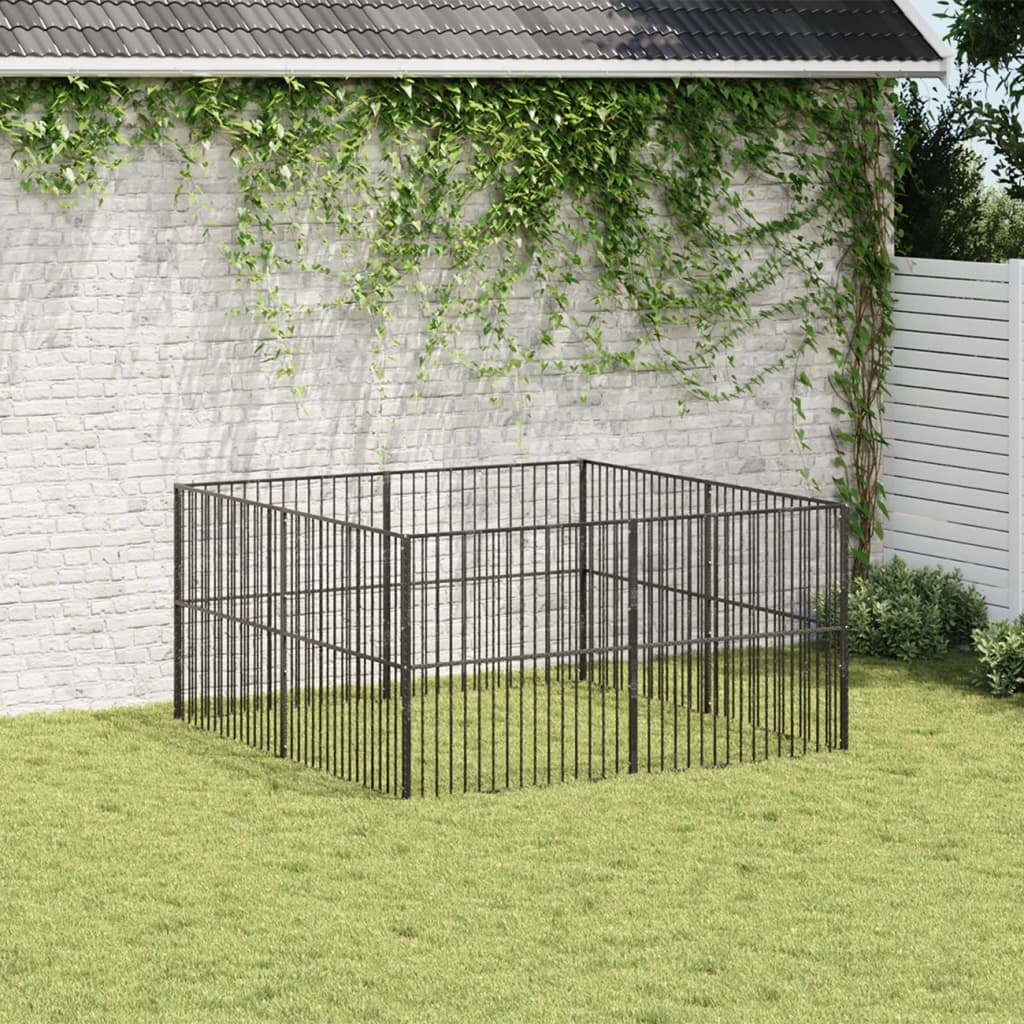 VidaXL Hundehütte 8 Paneele aus pulverbeschichtetem Stahl schwarz