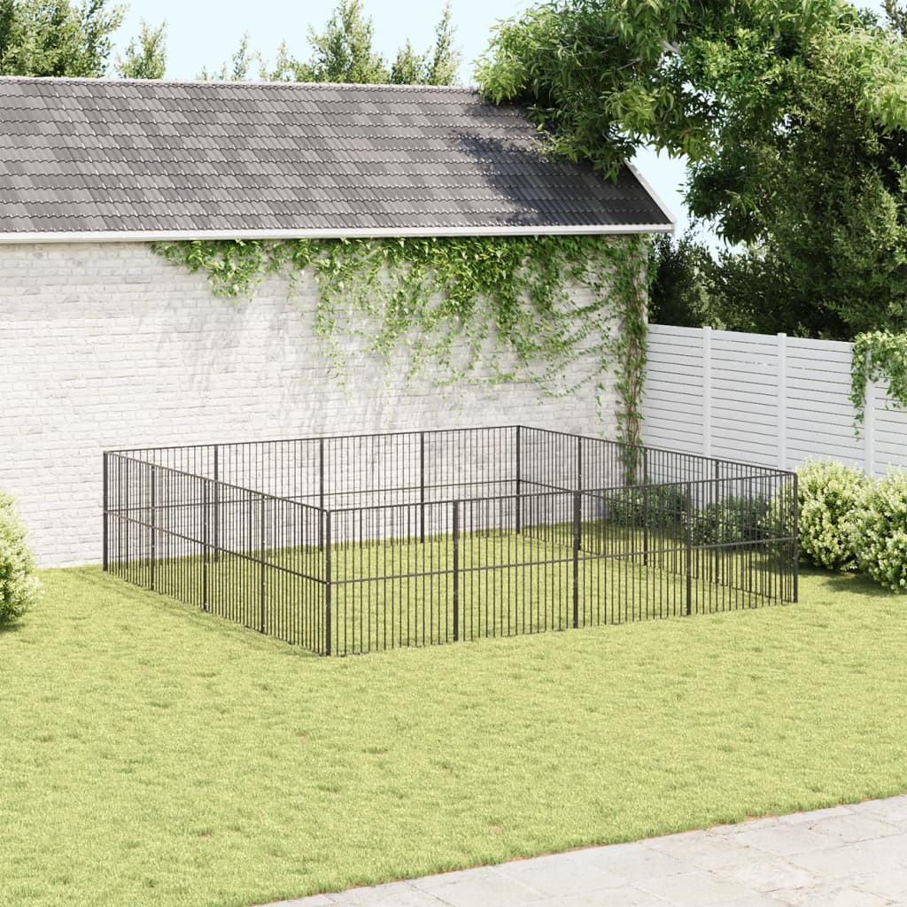 VidaXL Hundehütte 16 Paneele aus pulverbeschichtetem Stahl schwarz