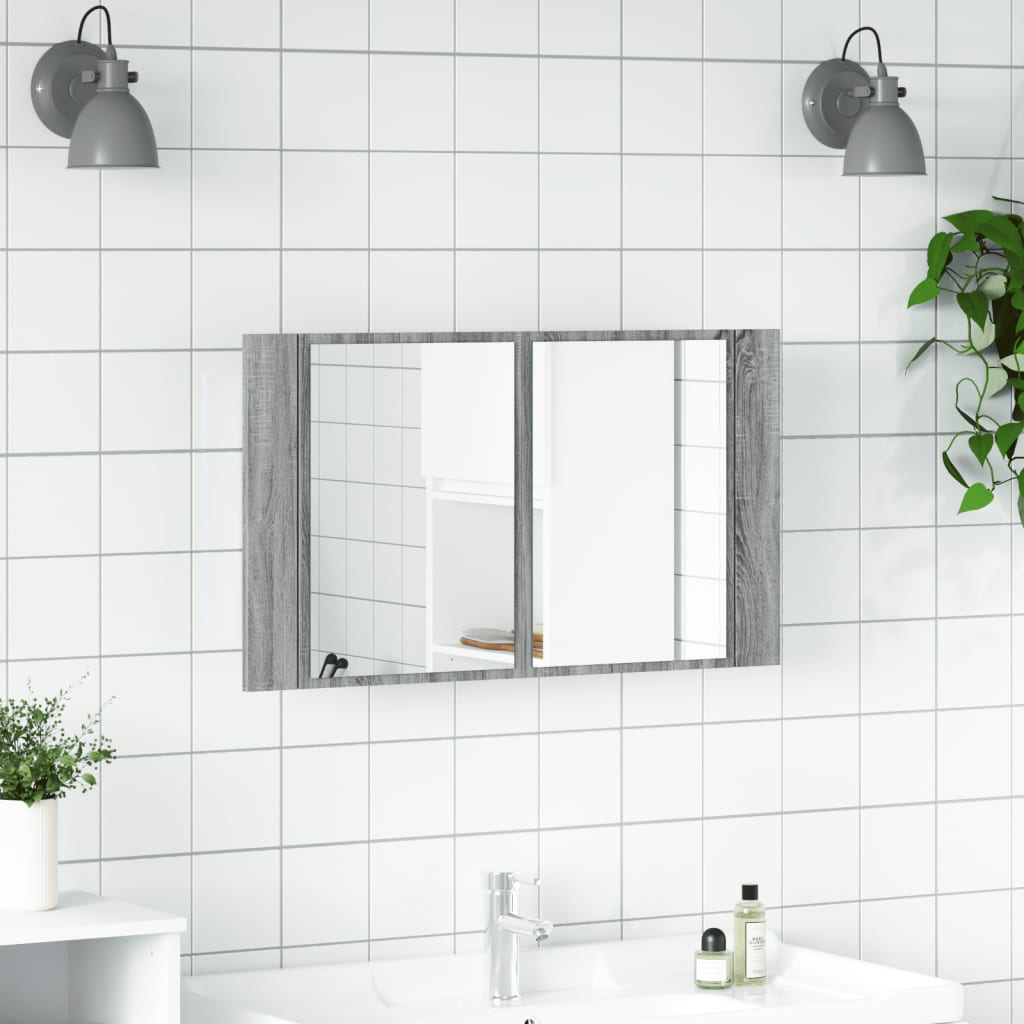 Vidaxl badkamerkast met spiegel en led 80x12x45 cm acryl grijs sonoma