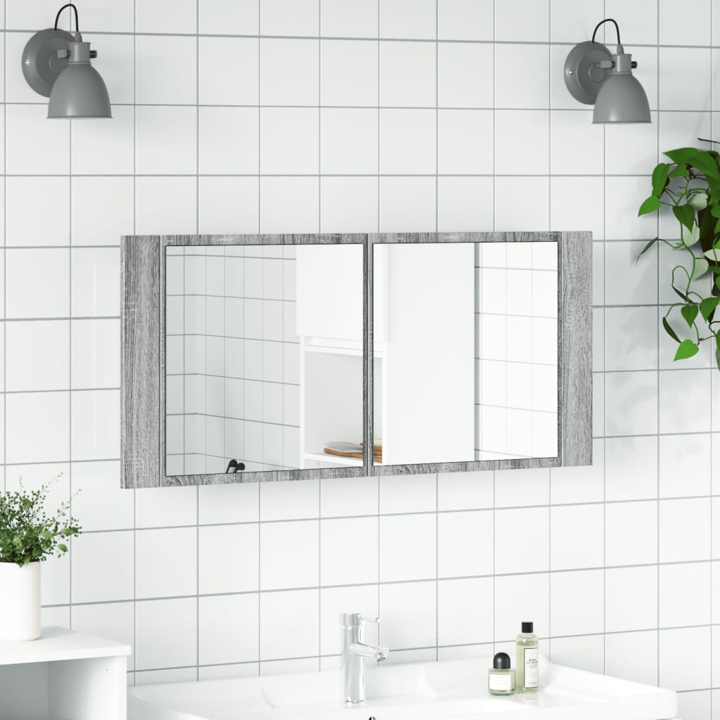 Vidaxl badkamerkast met spiegel en led 100x12x45 cm grijs sonoma eiken