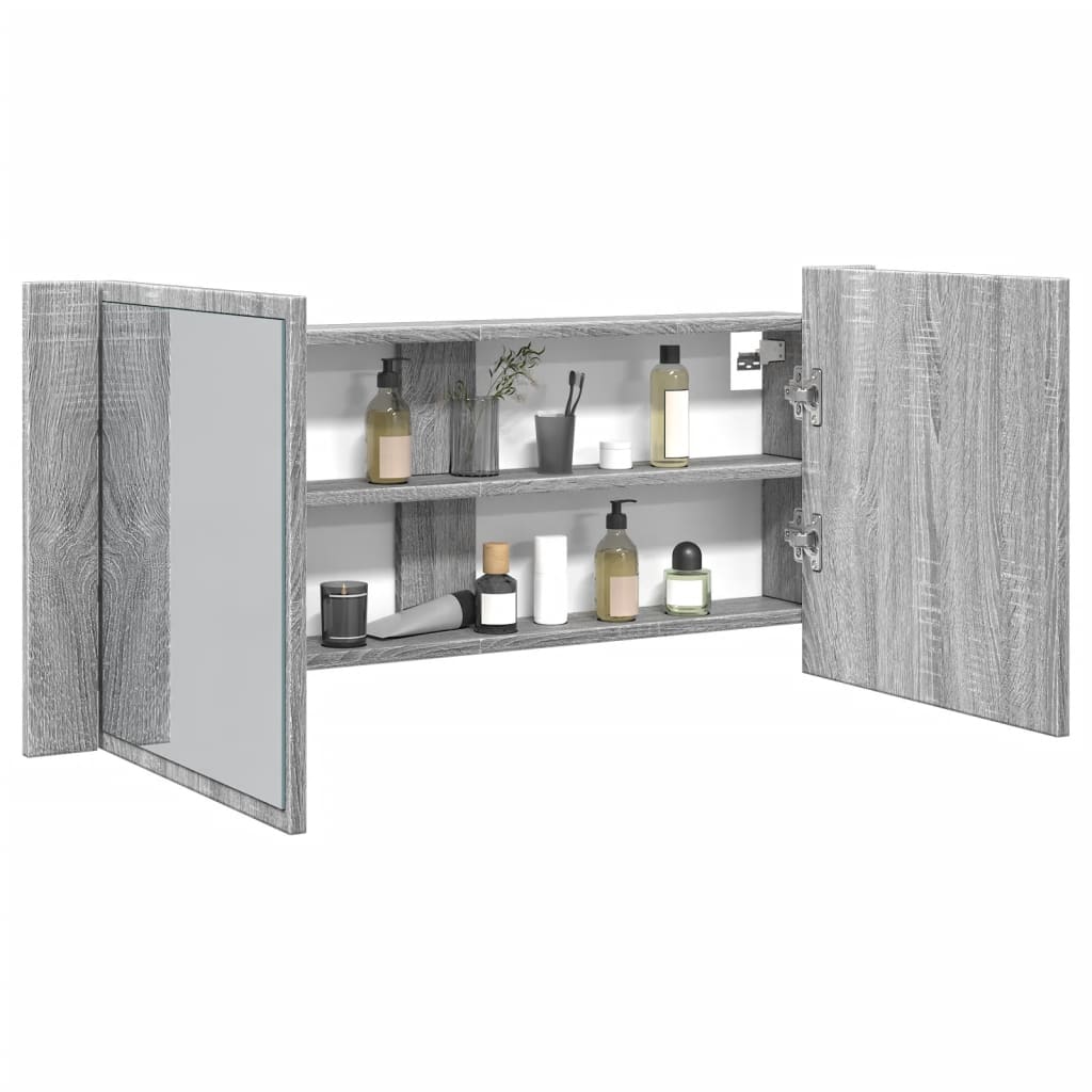 Vidaxl badkamerkast met spiegel en led 100x12x45 cm grijs sonoma eiken