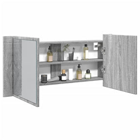 Vidaxl badkamerkast met spiegel en led 100x12x45 cm grijs sonoma eiken