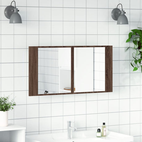 Vidaxl badkamerkast met spiegel en led 90x12x45 acryl bruineikenkleur