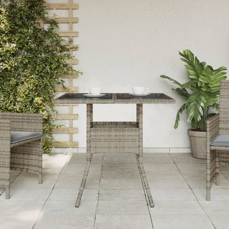 Vidaxl tuintafel met glazen blad 80x80x75 cm poly rattan grijs