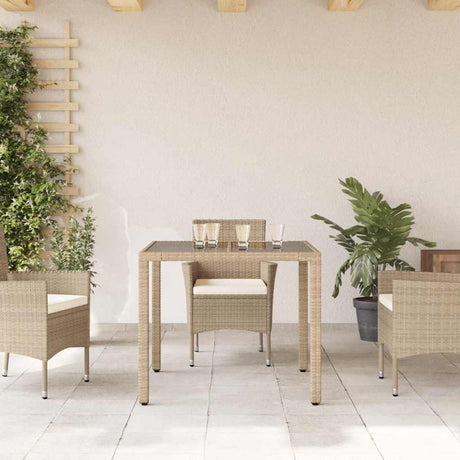 Vidaxl tuintafel met glazen blad 90x90x75 cm poly rattan beige