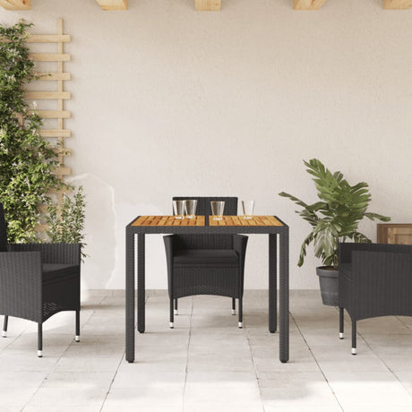 Vidaxl tuintafel met acaciahouten blad 90x90x75 cm poly rattan zwart