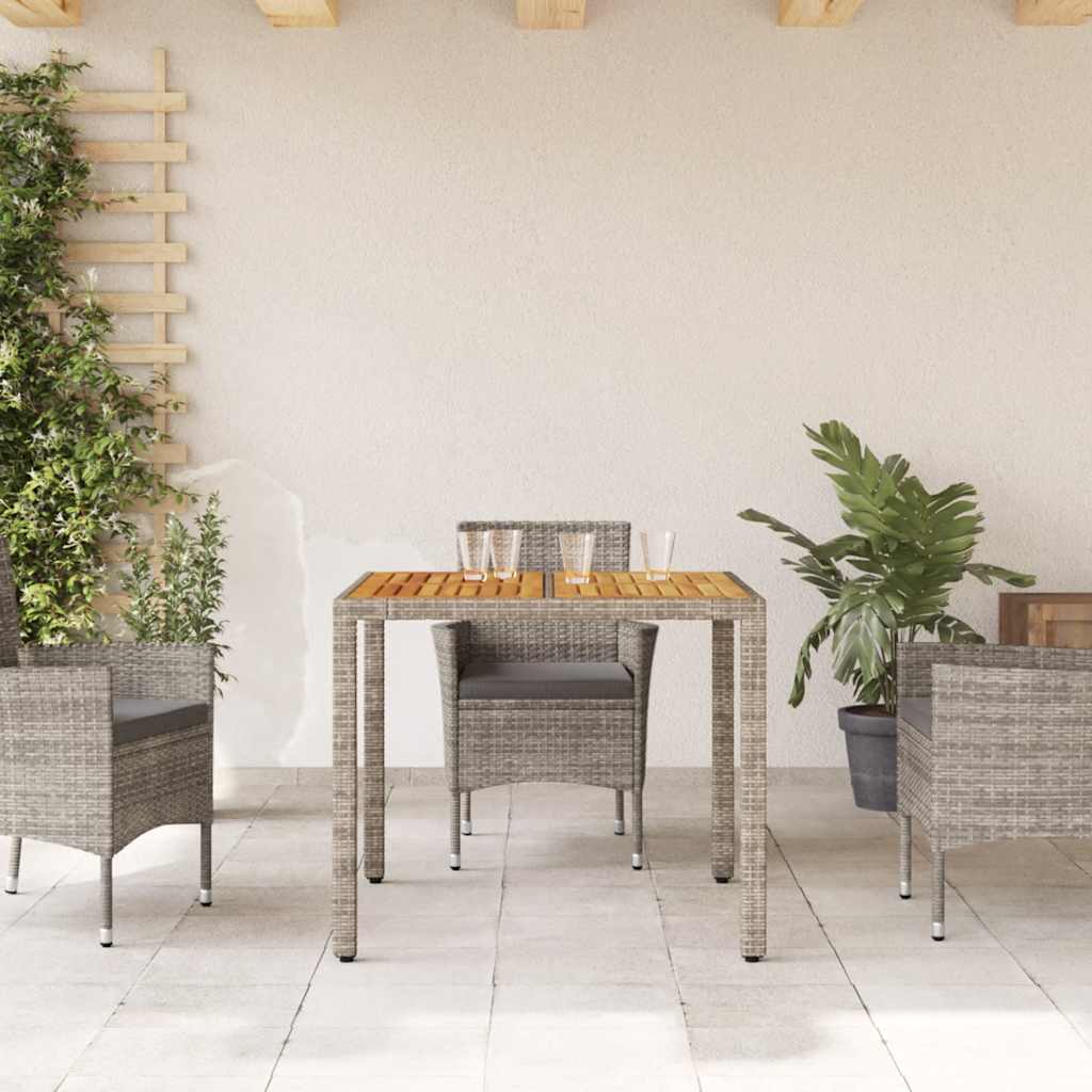 Vidaxl tuintafel met acaciahouten blad 90x90x75 cm poly rattan grijs